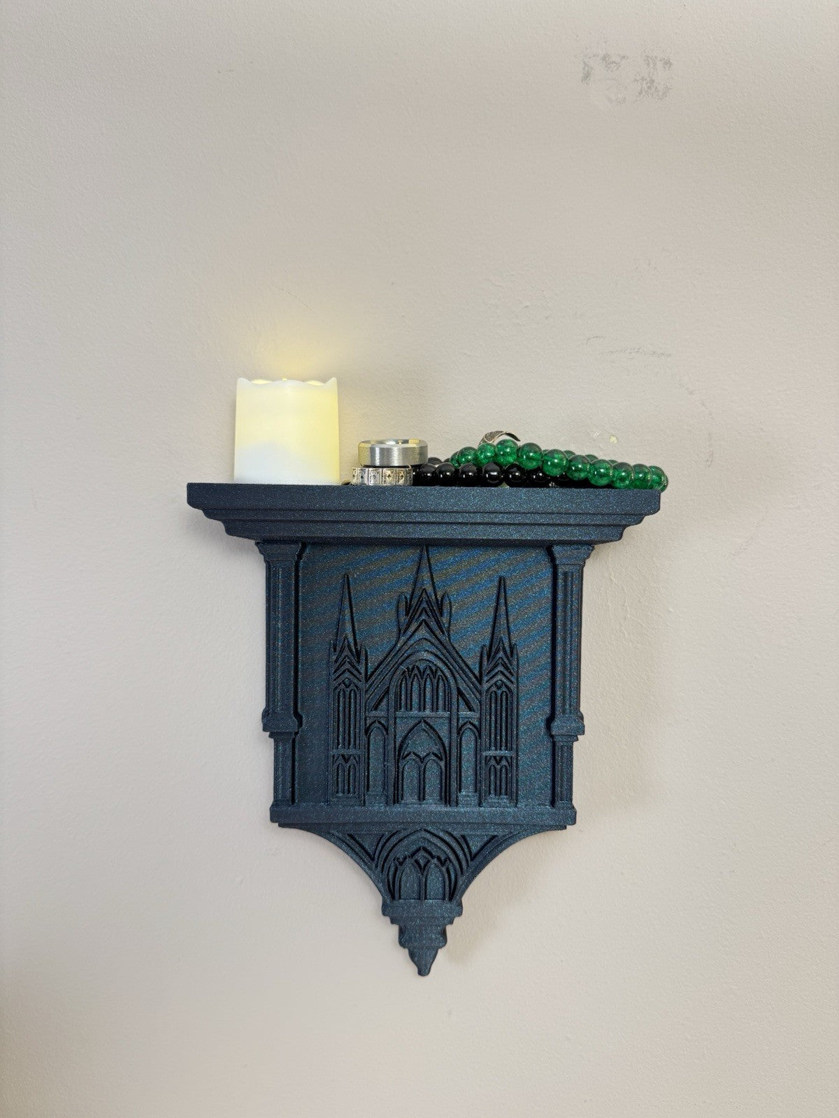 Gothic Wall Shelf Galaxy Black – Cathedral Style Display Ledge Dark Home Decor.