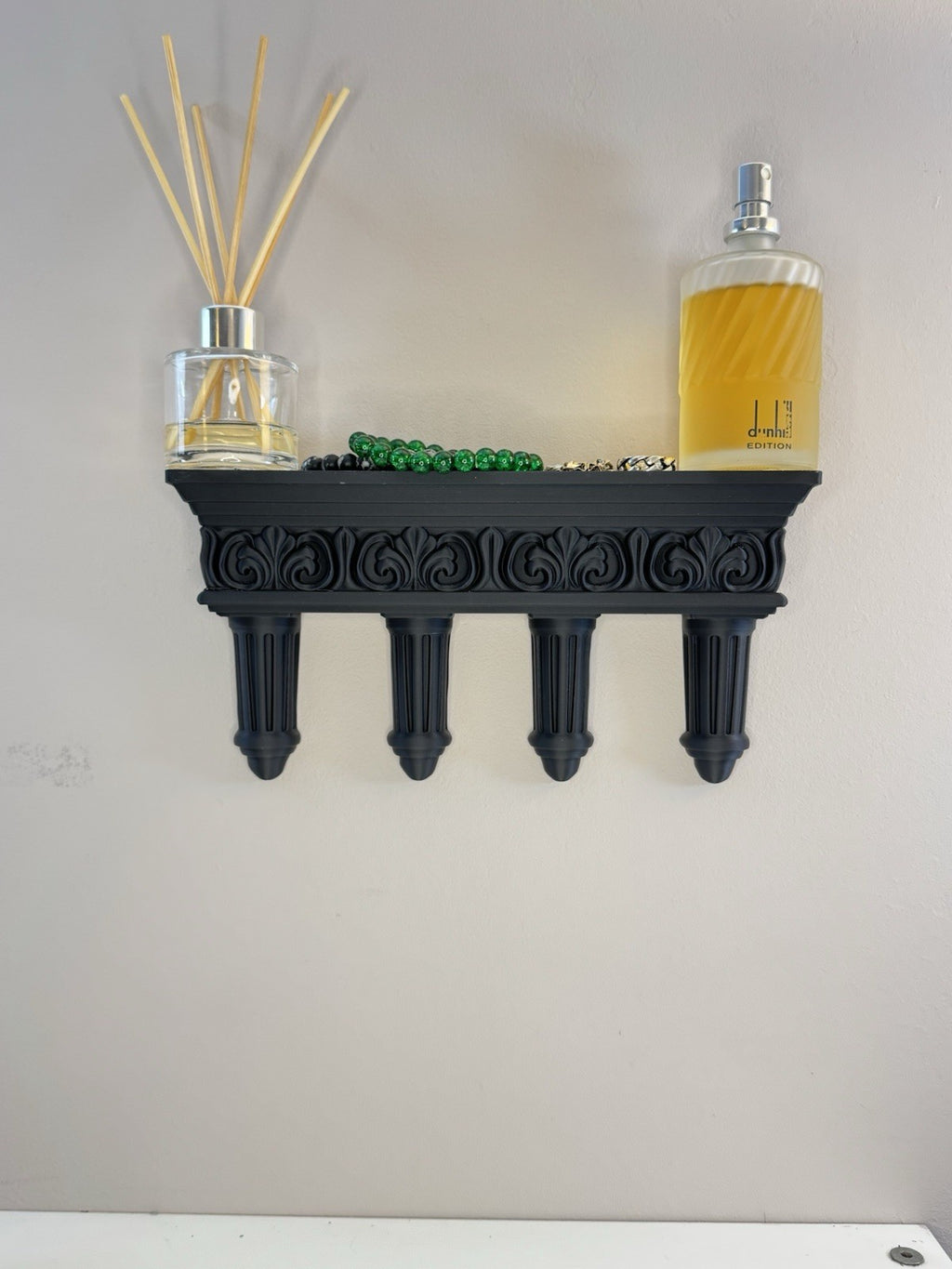 Gothic Black Roman Wall Shelf | Ornate Column Floating Shelf | Dark Home Décor