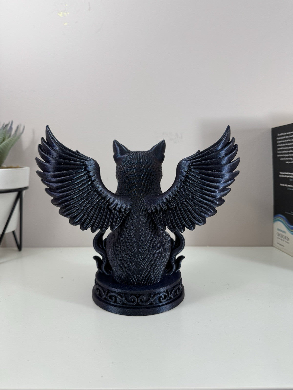 Gothic Winged Cat Statue – Dark Fantasy Decor Ornament | Galaxy Black Figurine