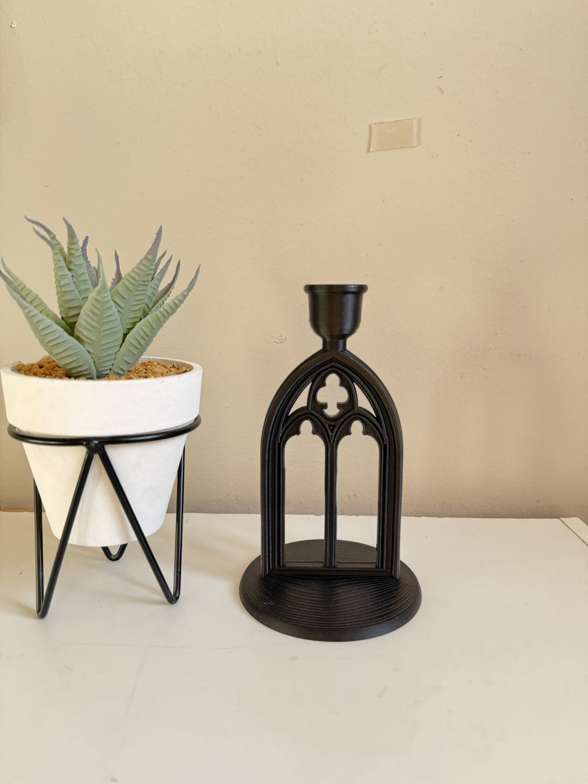 Gothic Arch Candle Holder - Black Cathedral Home Decor - Window Design