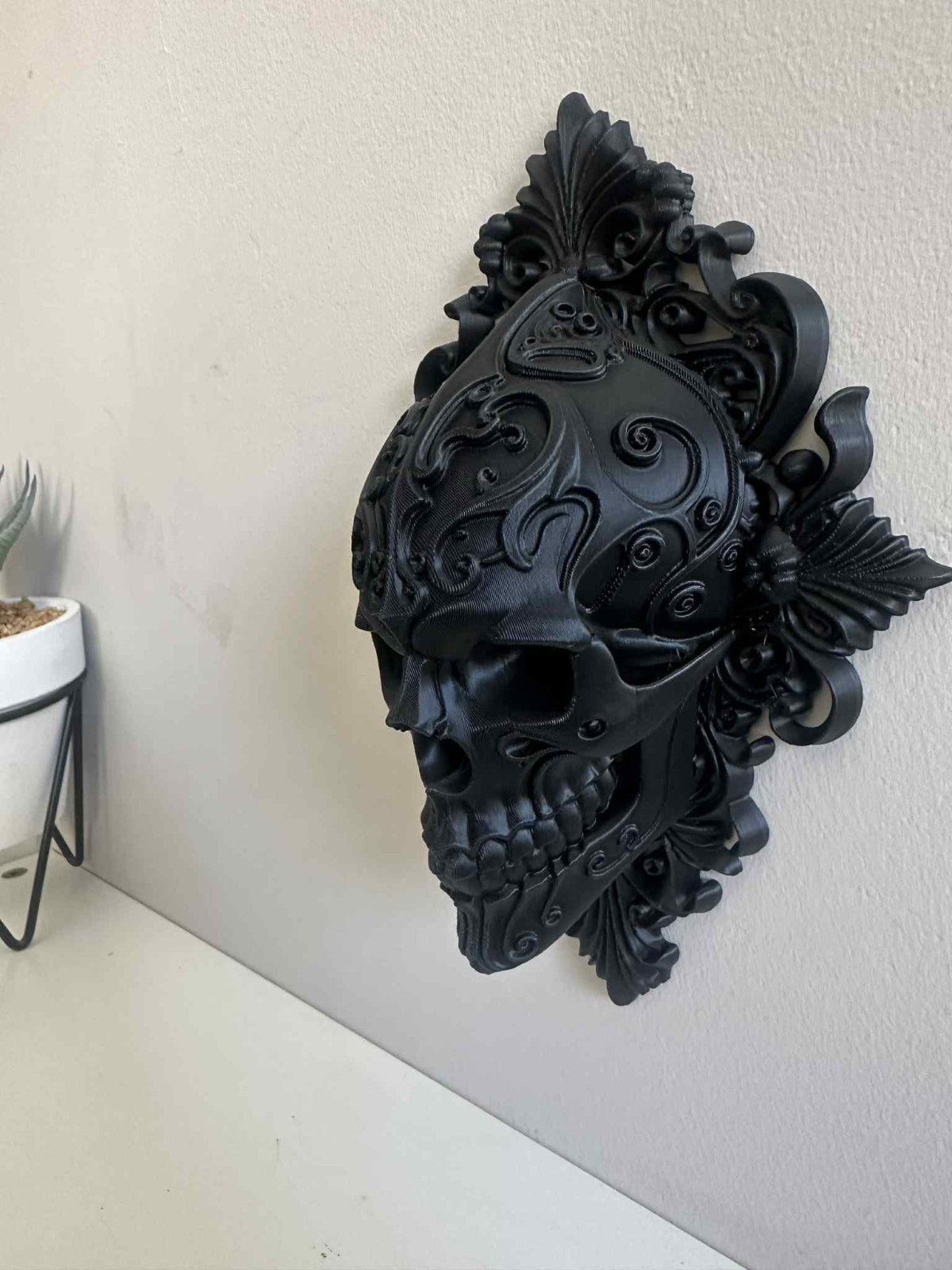 Gothic Black Ornate Skull Wall Plaque – Thick High Detail Baroque Frame Large.