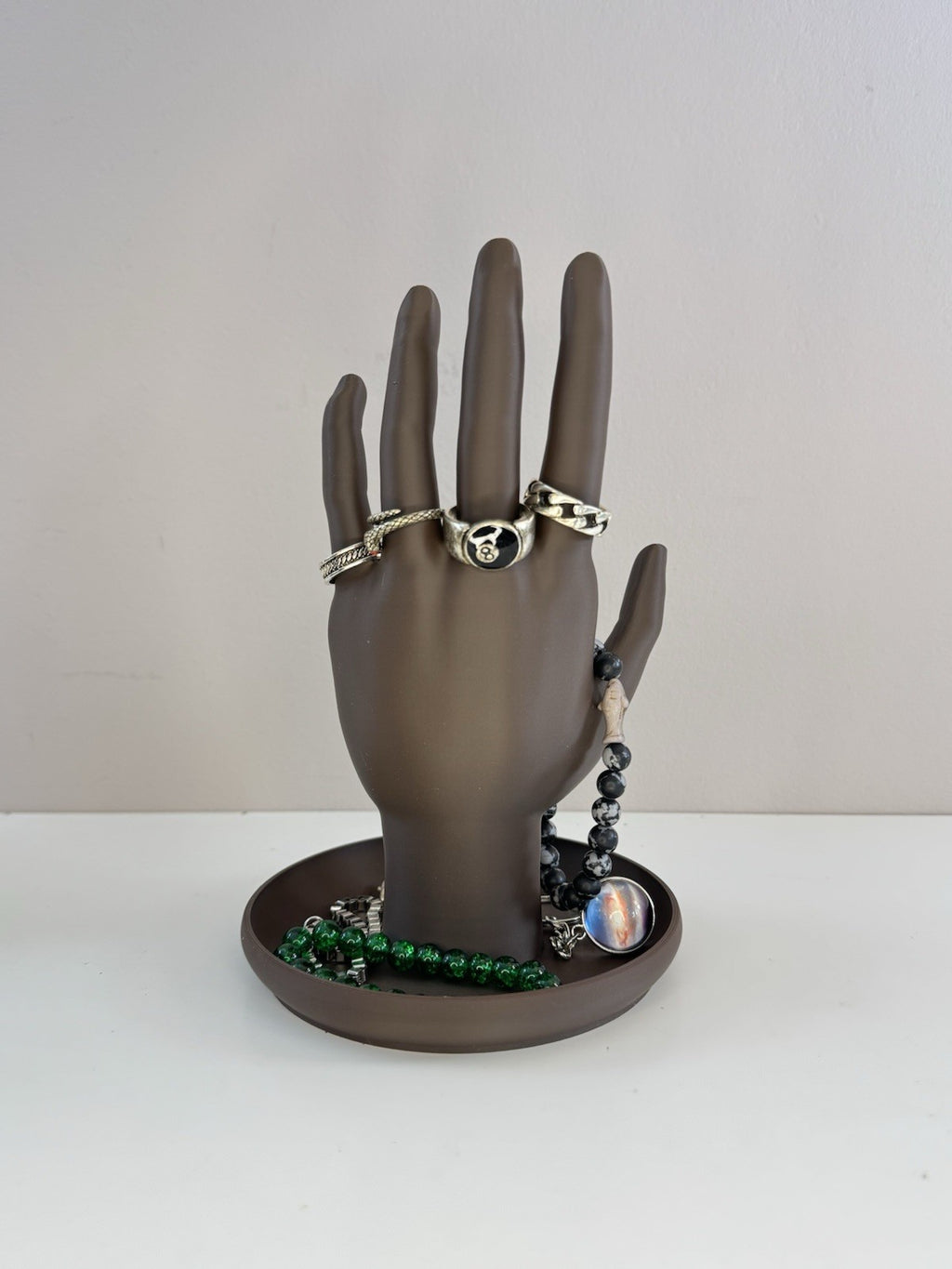 Jewellery Hand Display Stand with Tray | Brown Accessories Holder Home Decor