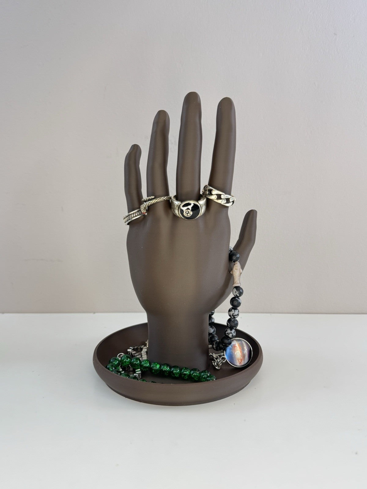 Jewellery Hand Display Stand with Tray | Brown Accessories Holder Home Decor