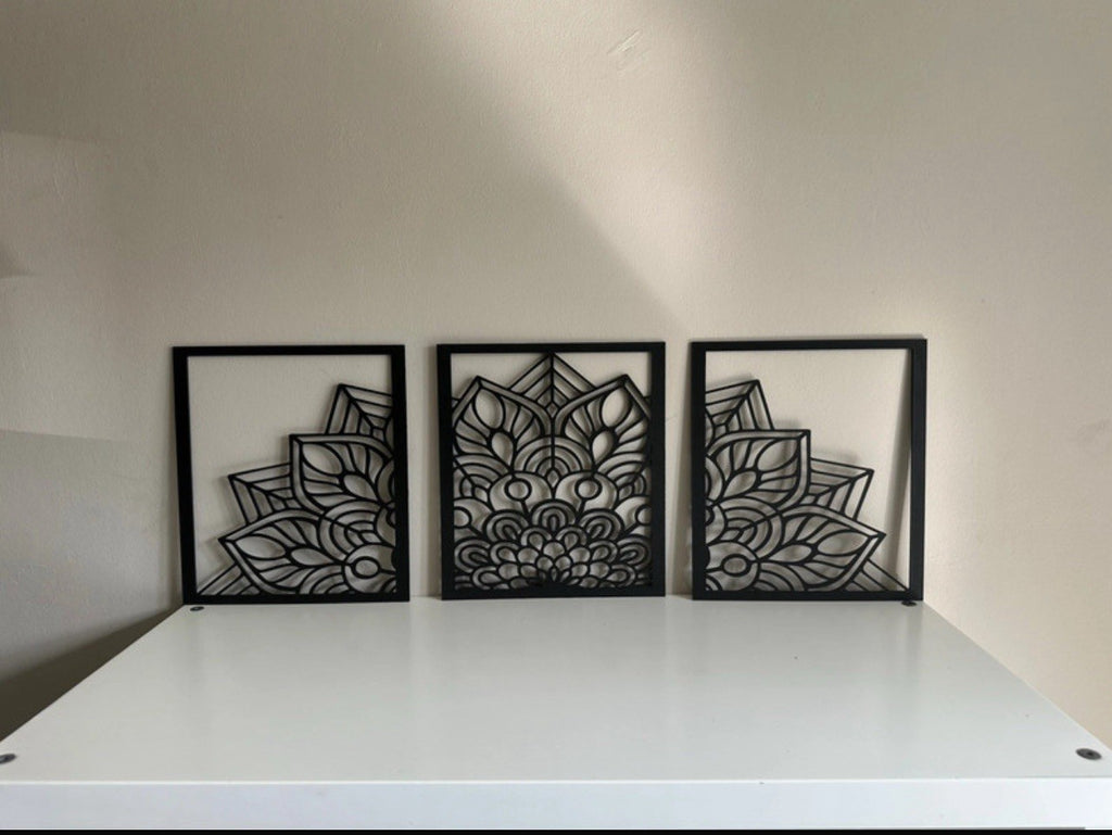 Mandala Wall Art - Black 3 Piece Set - Minimalist Yoga Wall Art