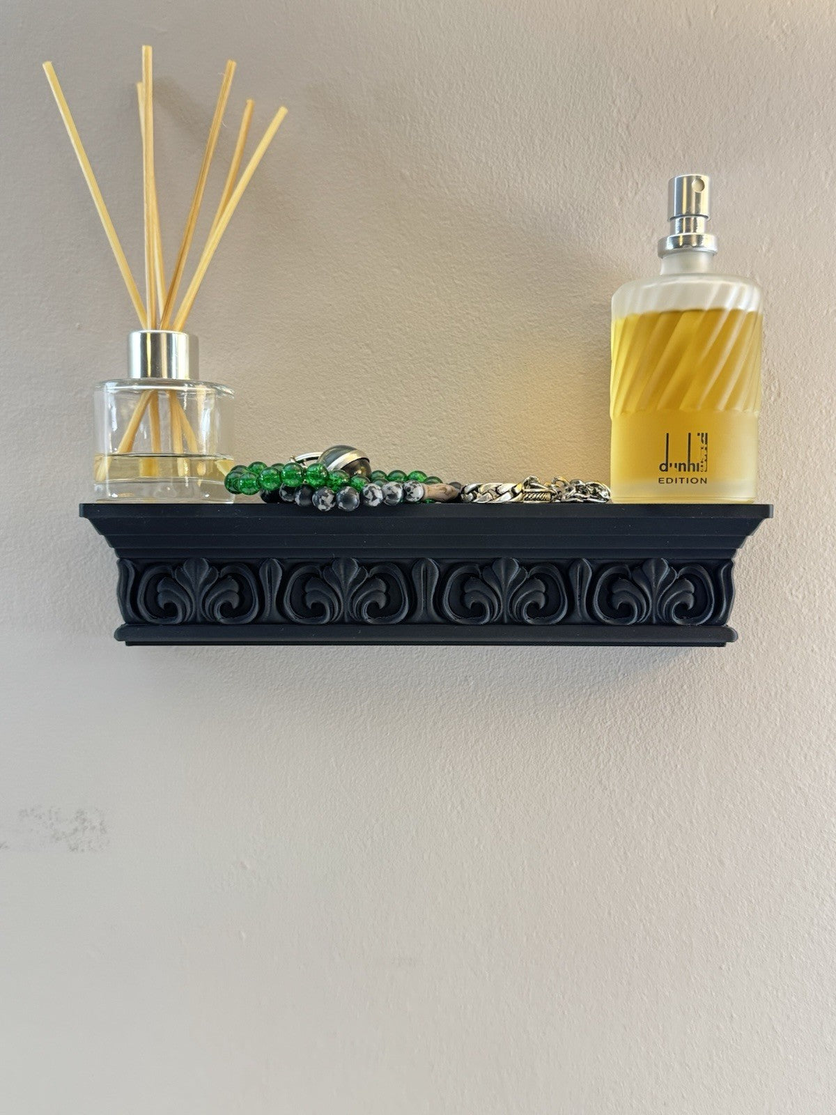 Gothic Black Wall Shelf | Compact Ornate Floating Shelf | Home Décor Display