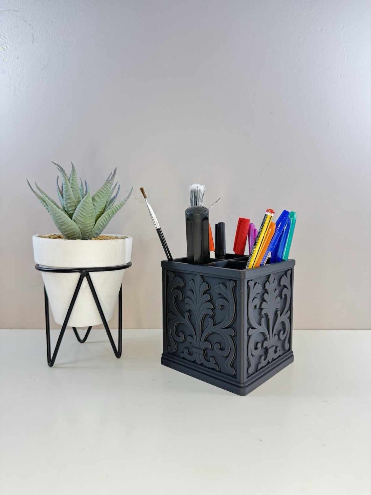 Ornate Desk Organiser | Black Makeup Brush Holder Pen Pot | Gothic Home Decor