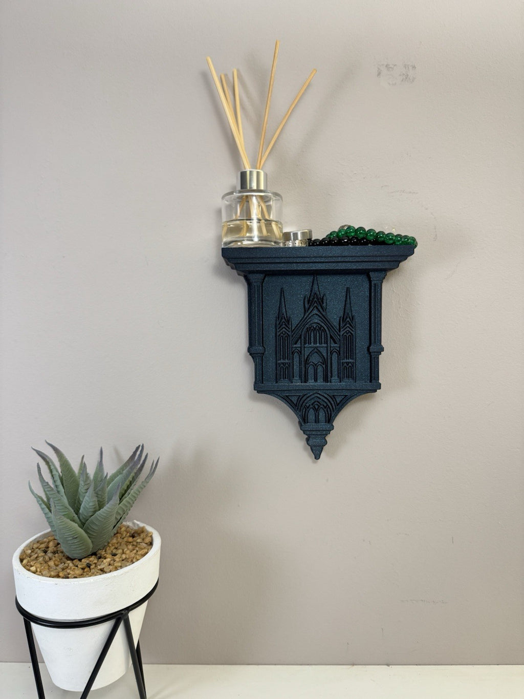 Gothic Wall Shelf Galaxy Black – Cathedral Style Display Ledge Dark Home Decor.