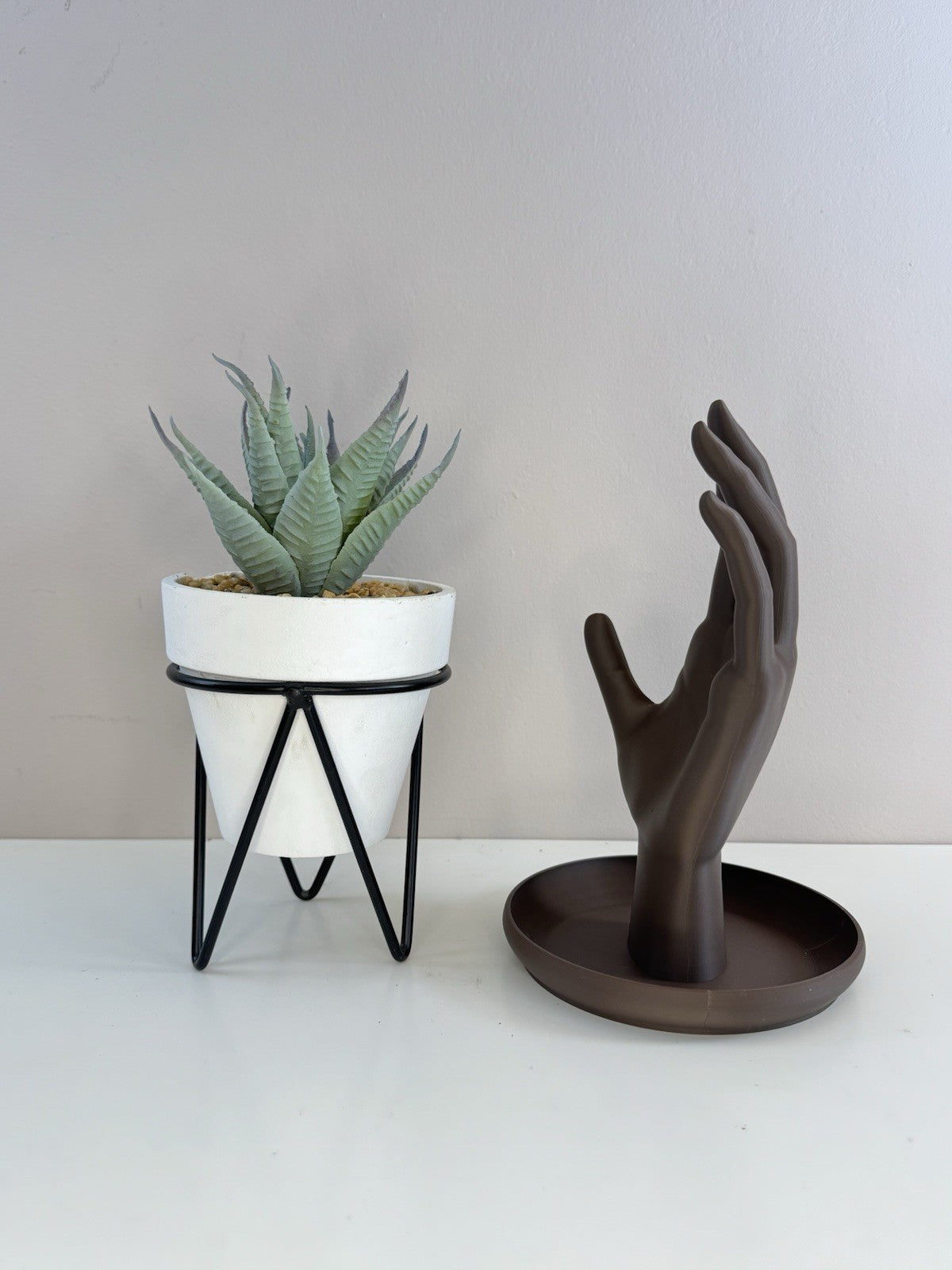 Jewellery Hand Display Stand with Tray | Brown Accessories Holder Home Decor