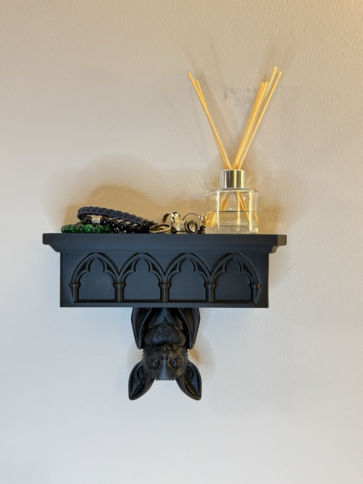 Gothic Bat Wall Shelf | Black Hanging Bat Decor | Dark Gothic Home Decor