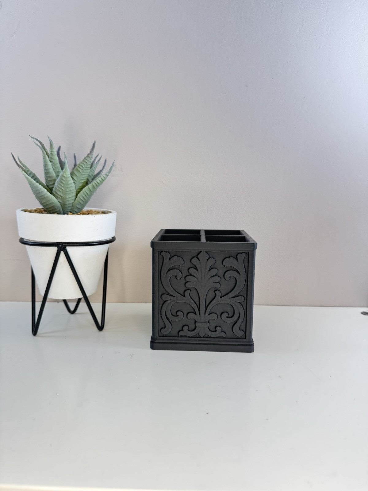 Ornate Desk Organiser | Black Makeup Brush Holder Pen Pot | Gothic Home Decor