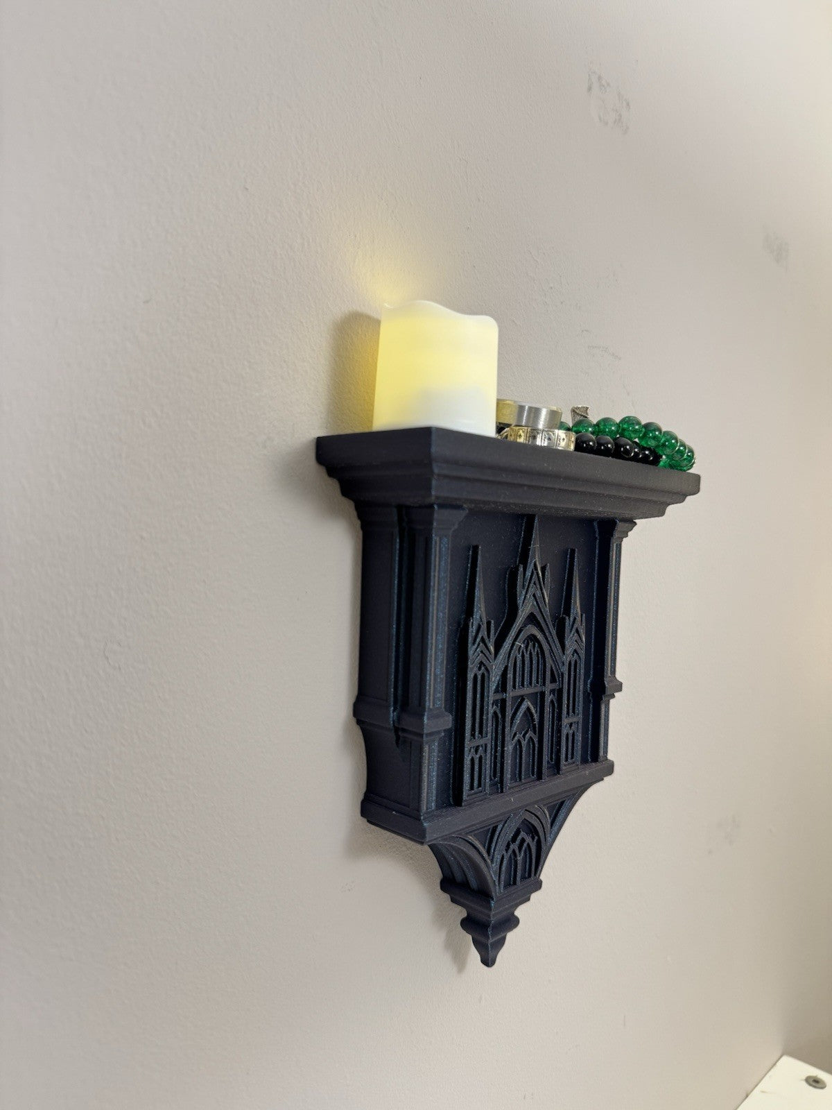 Gothic Wall Shelf Galaxy Black – Cathedral Style Display Ledge Dark Home Decor.