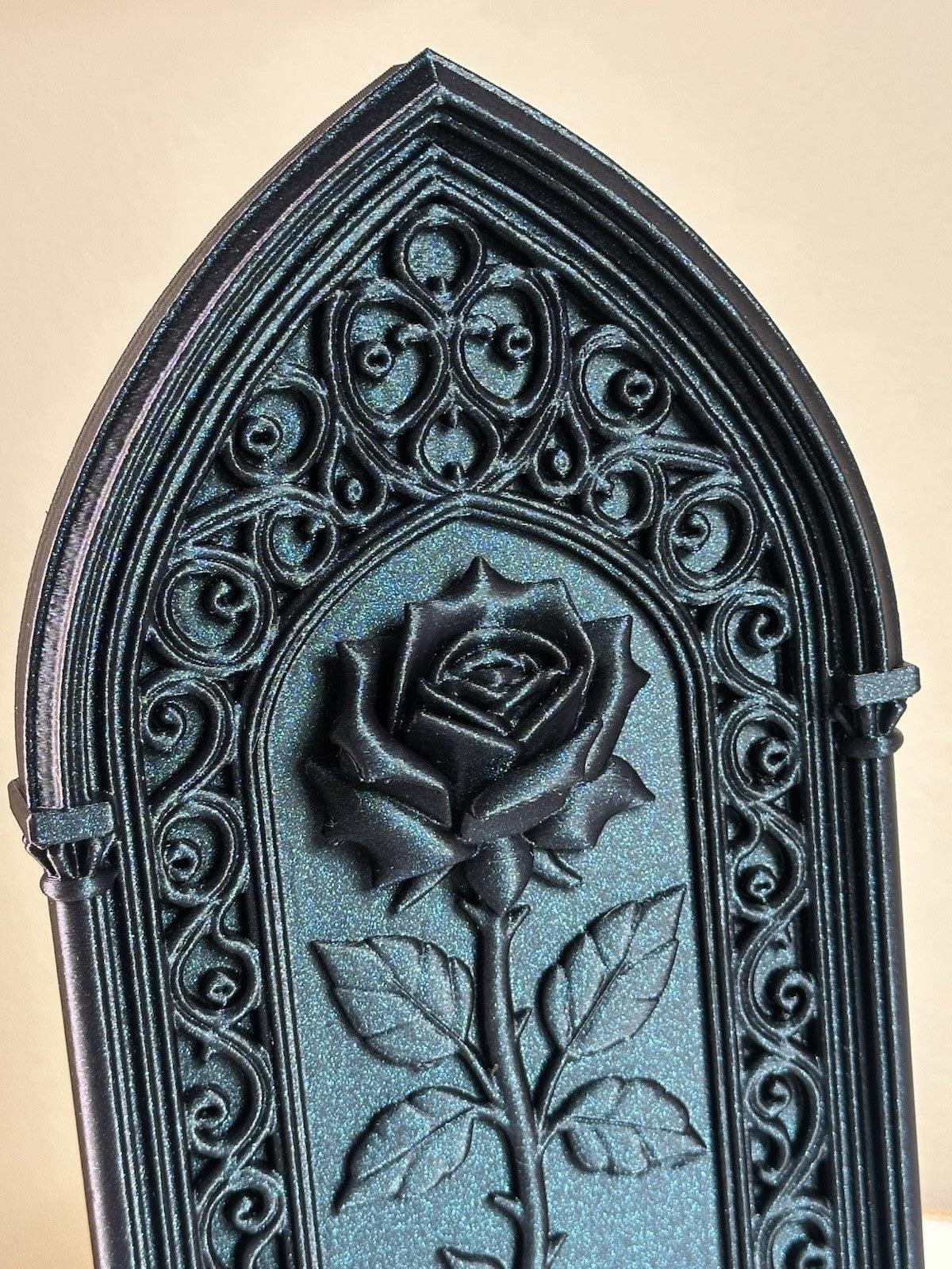 Gothic Rose Wall Decor Panel – Galaxy Black Cathedral Arch Plaque