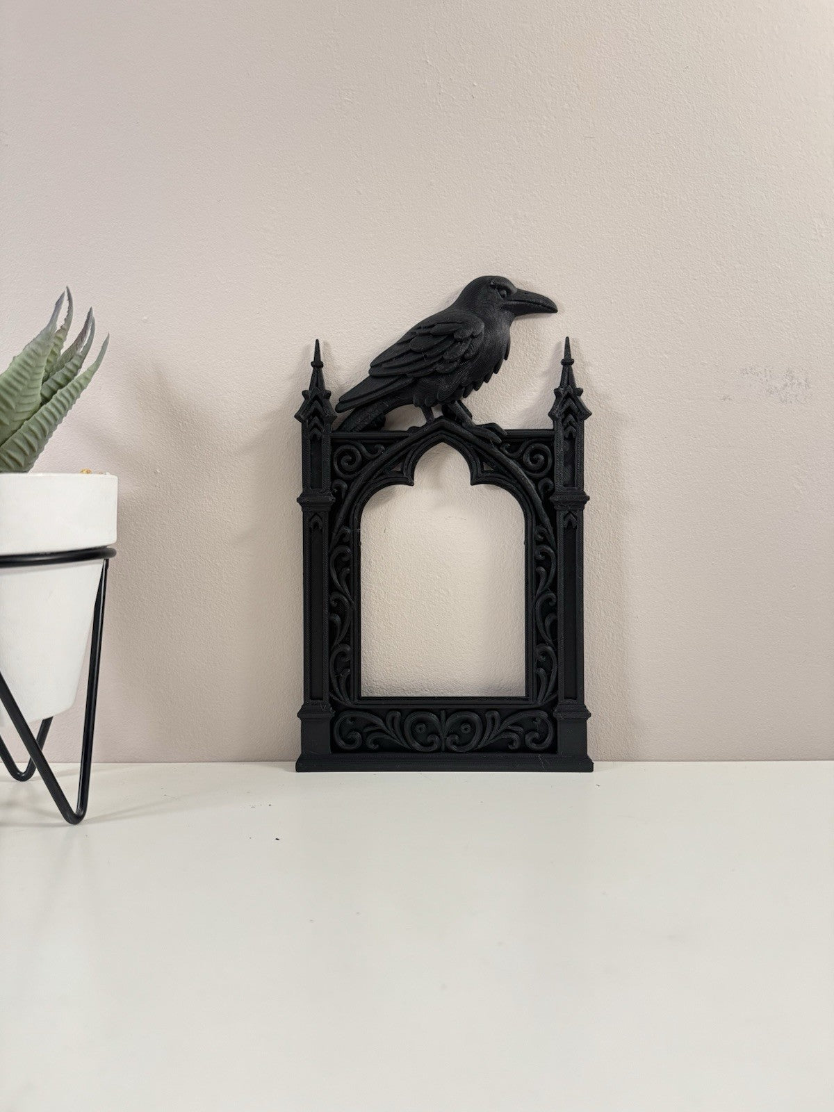 Gothic Raven Cathedral Frame | Black Dark Academia Wall Art