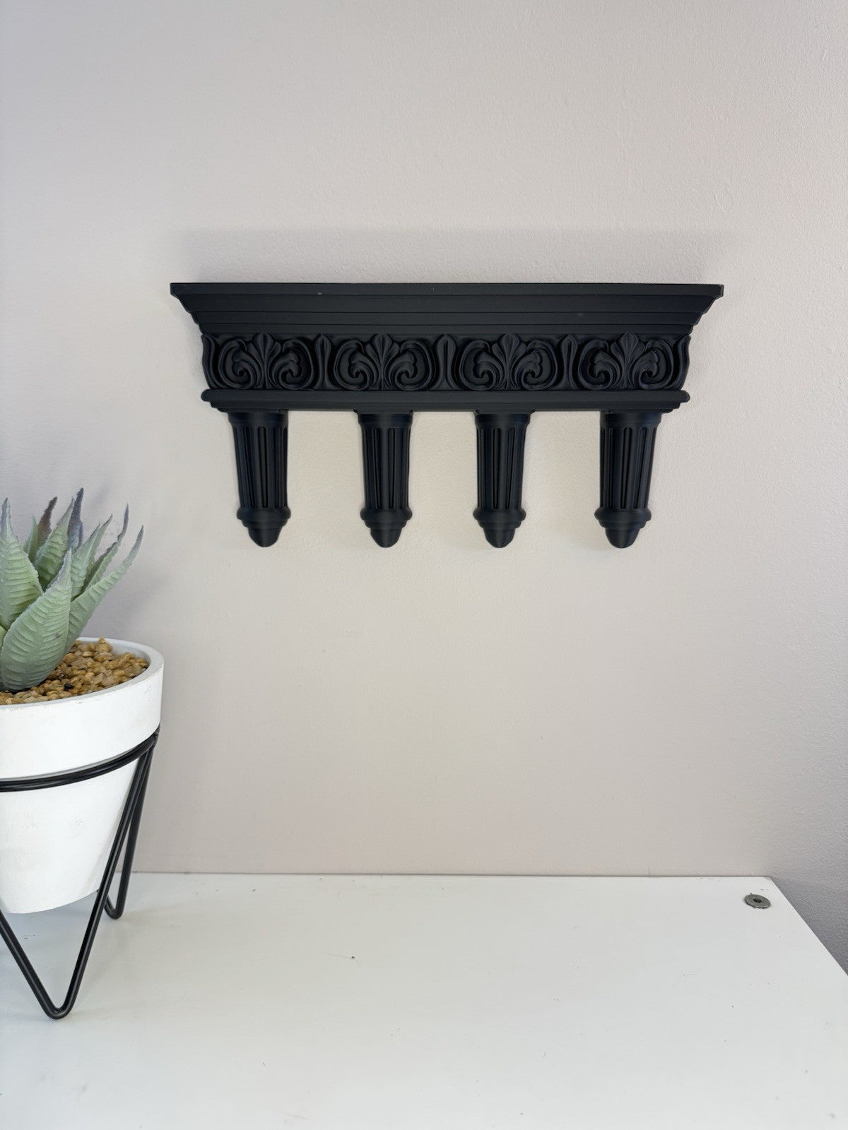 Gothic Black Roman Wall Shelf | Ornate Column Floating Shelf | Dark Home Décor