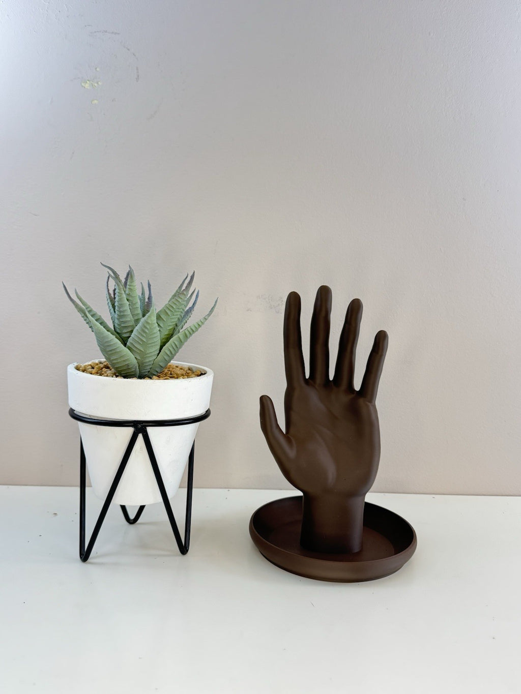 Jewellery Hand Display Stand with Tray | Brown Accessories Holder Home Decor
