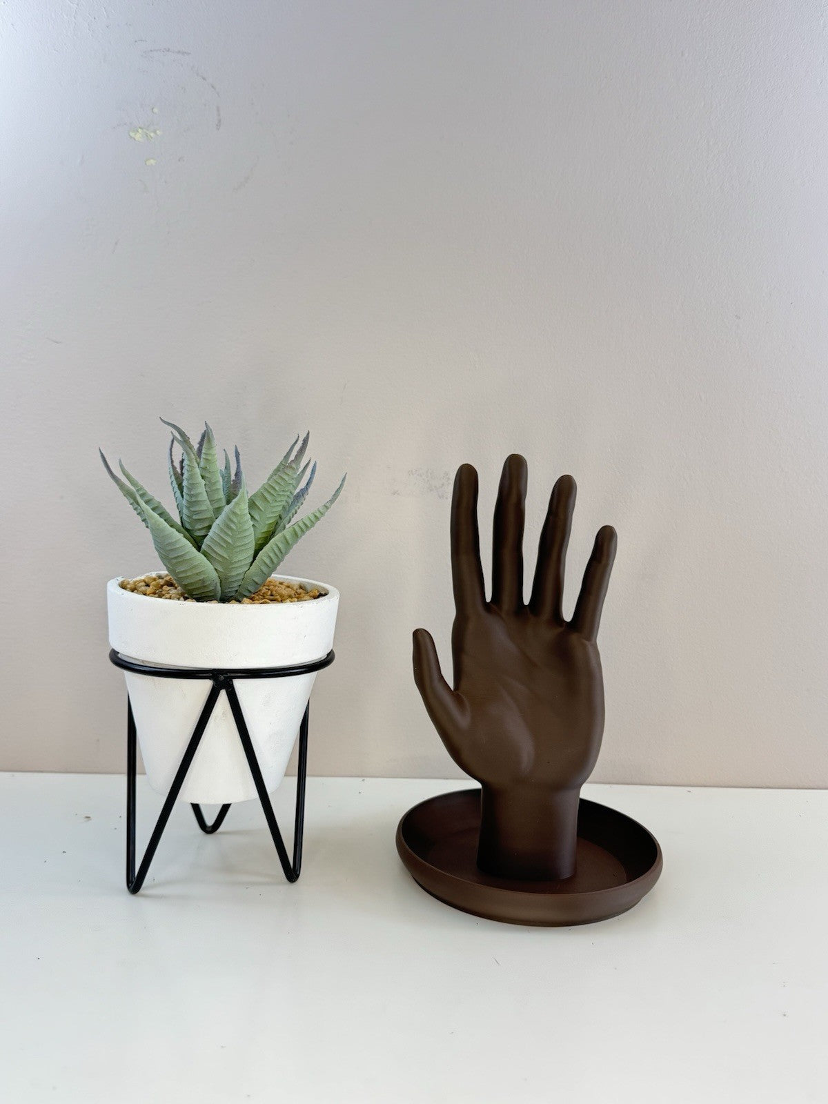 Jewellery Hand Display Stand with Tray | Brown Accessories Holder Home Decor