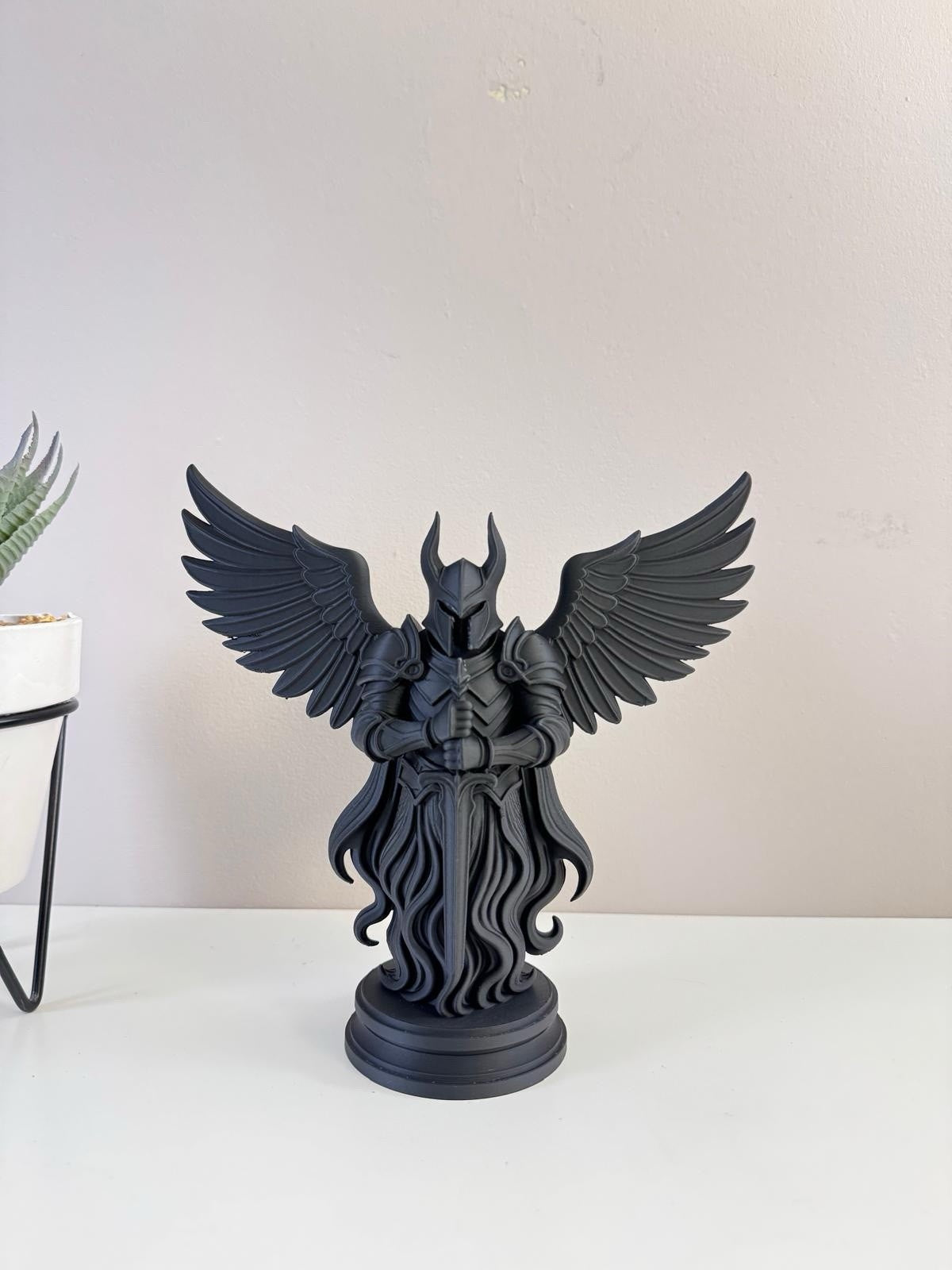 🖤 Dark Winged Knight Statue - Gothic Warrior Figurine - Black Home Decor
