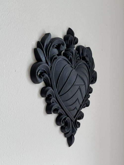 Baroque Gothic Heart Wall Plaque - Ornate Black Decor Vintage Hanging - 20x20cm