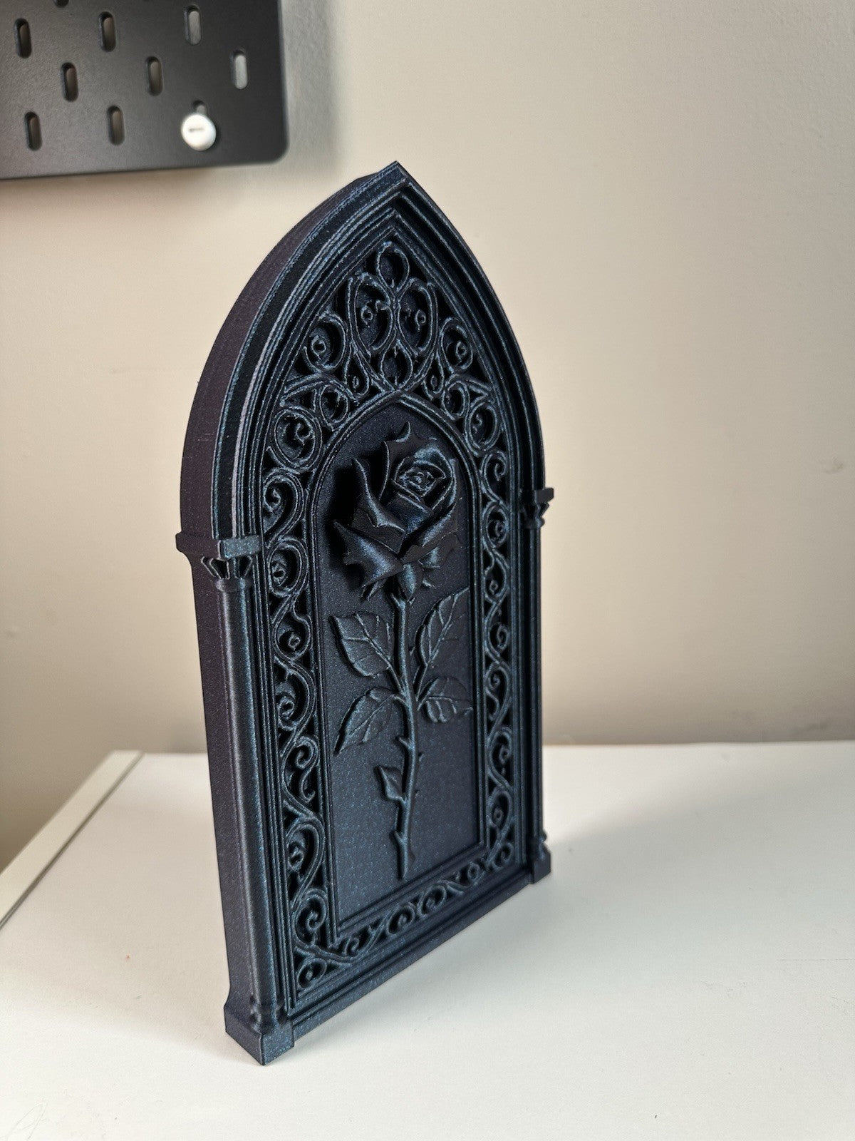 Gothic Rose Wall Decor Panel – Galaxy Black Cathedral Arch Plaque