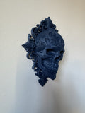 Gothic Skull Wall Plaque – Ornate Baroque Frame- Dark Blue 15 Cm- Wall Mountable