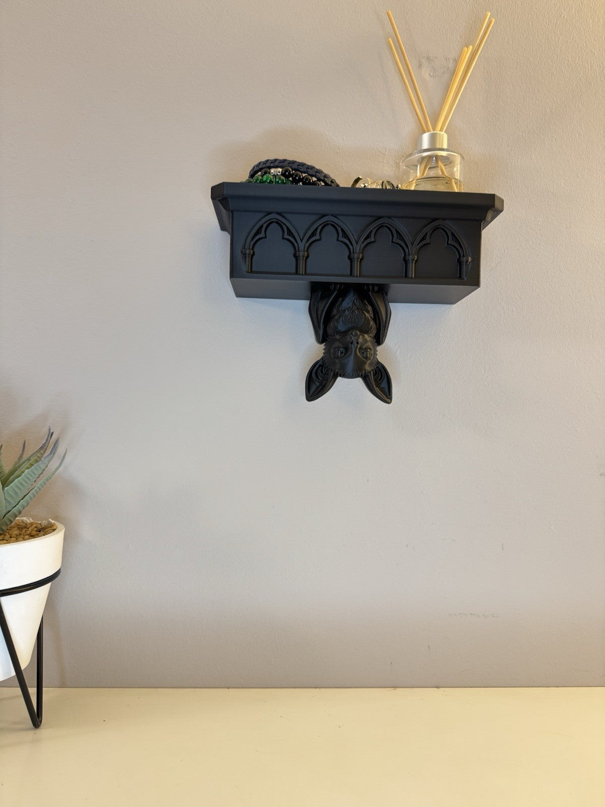 Gothic Bat Wall Shelf | Black Hanging Bat Decor | Dark Gothic Home Decor